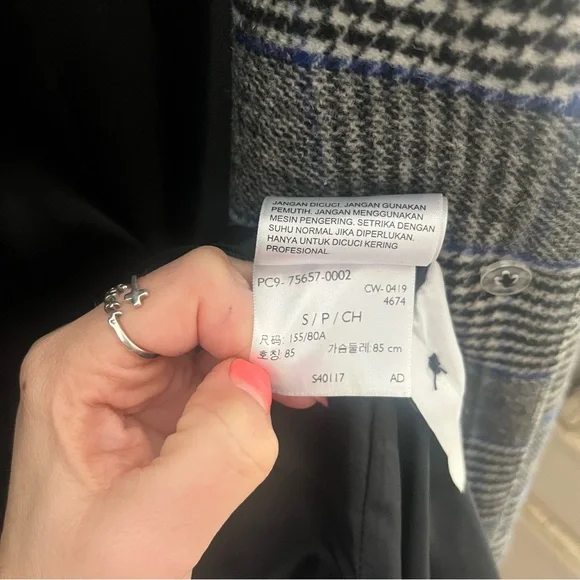 Levi's Amaya Wool Blend Fur Trimmed Collar Meteorite Plaid Pea Coat Size Small - Picture 13 of 16